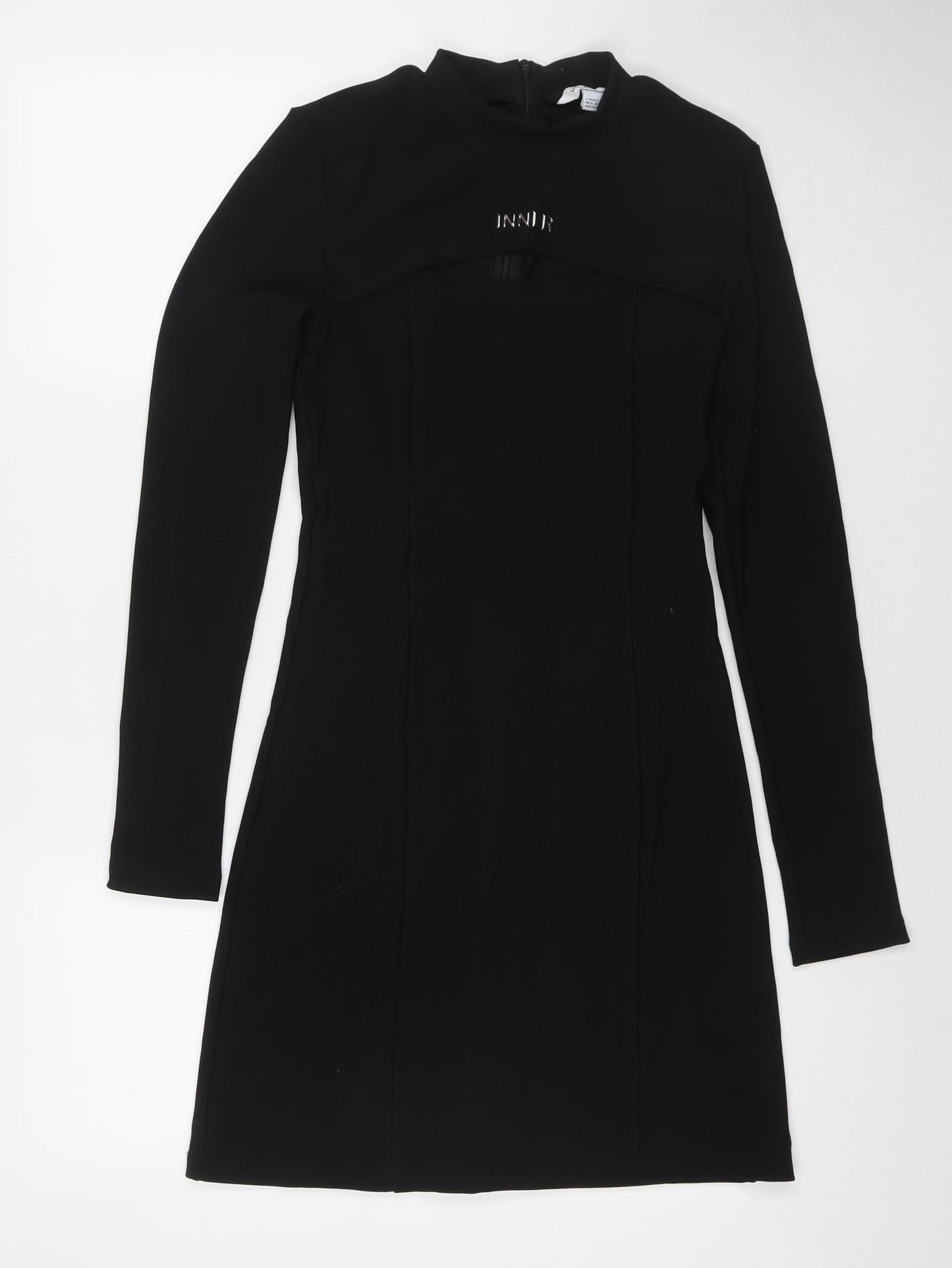 Urban Revivo Womens Black Polyester A-Line Size S Round Neck Zip - Inner