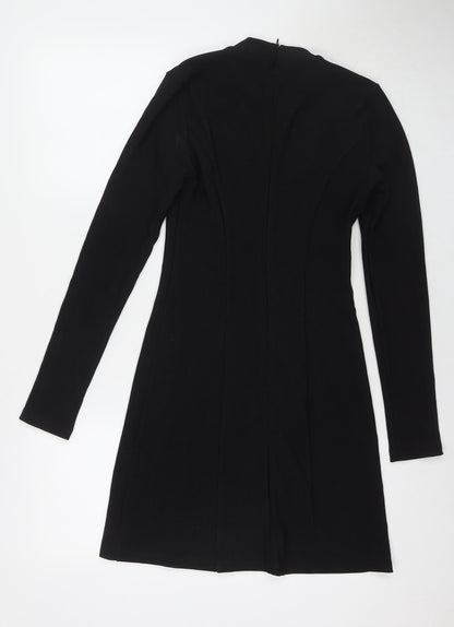Urban Revivo Womens Black Polyester A-Line Size S Round Neck Zip - Inner