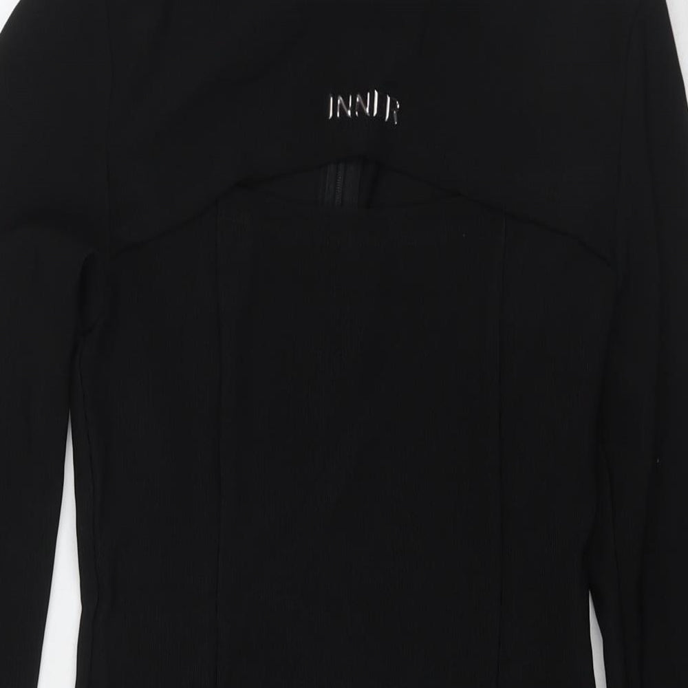 Urban Revivo Womens Black Polyester A-Line Size S Round Neck Zip - Inner