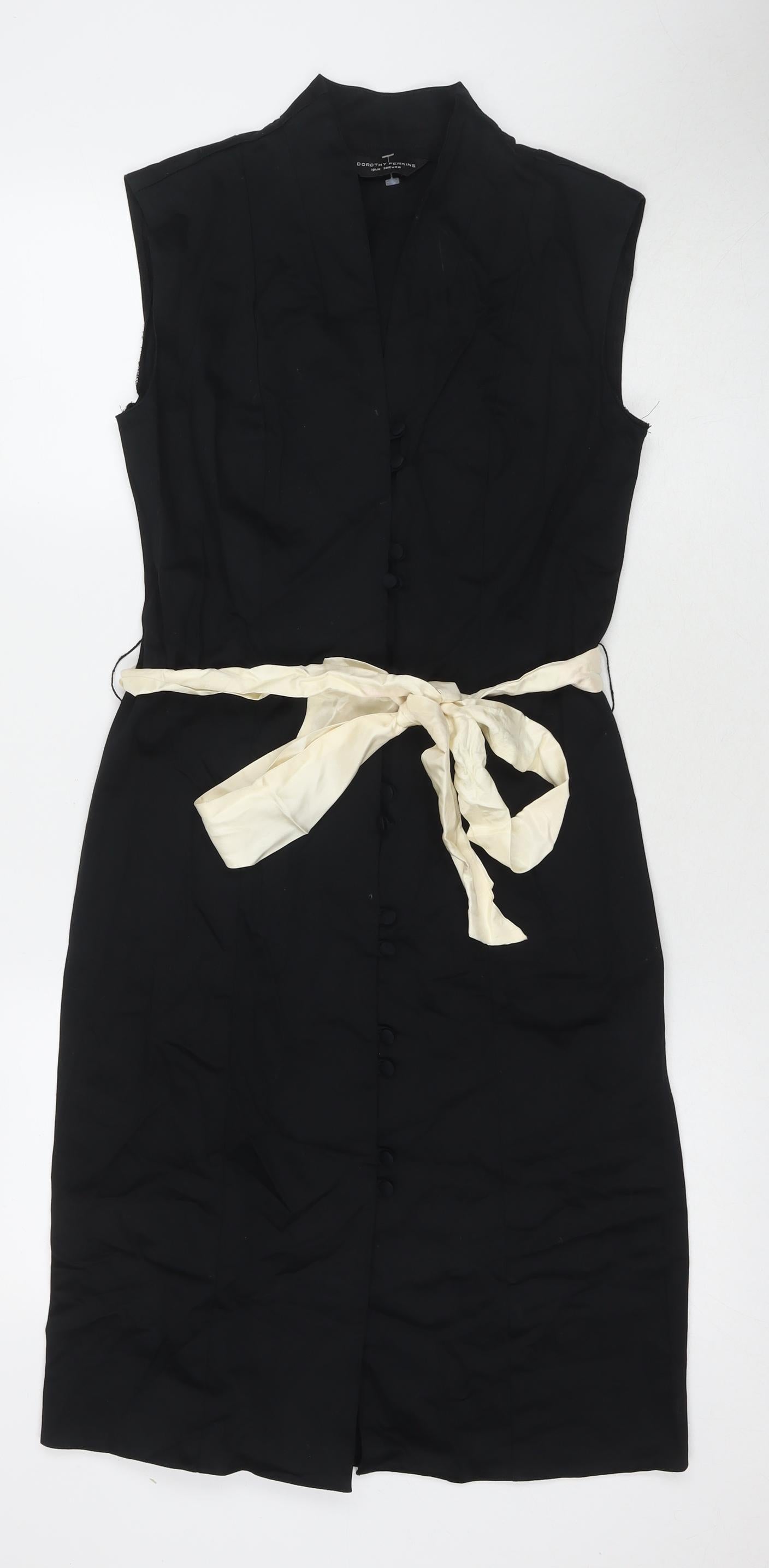 Dorothy Perkins Womens Black Cotton Pencil Dress Size 10 V-Neck Button