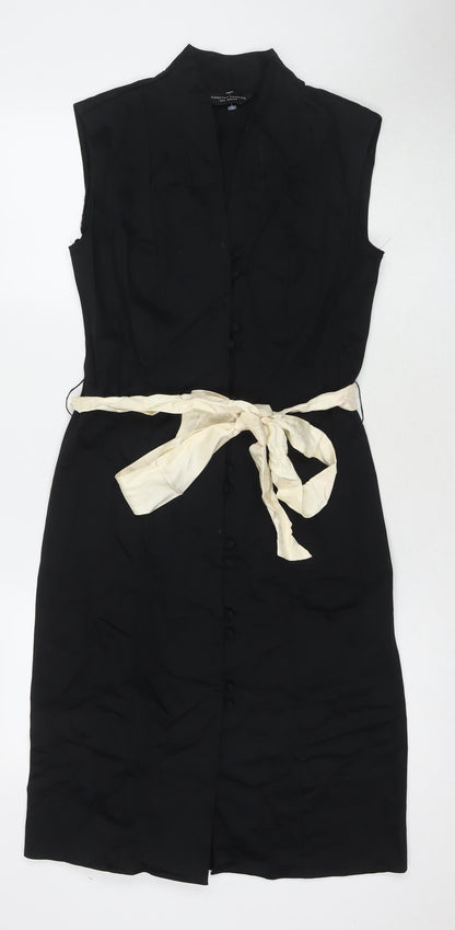 Dorothy Perkins Womens Black Cotton Pencil Dress Size 10 V-Neck Button