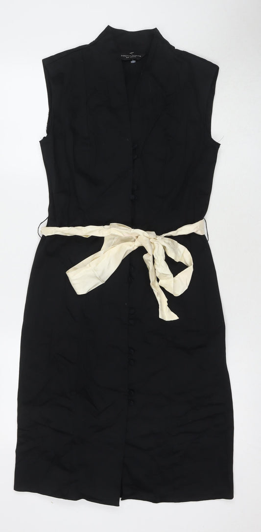 Dorothy Perkins Womens Black Cotton Pencil Dress Size 10 V-Neck Button