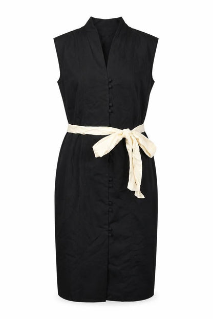Dorothy Perkins Womens Black Cotton Pencil Dress Size 10 V-Neck Button