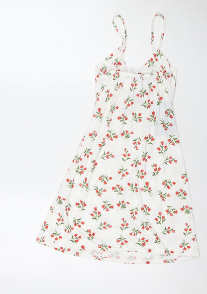 PRETTYLITTLETHING Womens White Floral Polyester Mini Size 8 Sweetheart Pullover