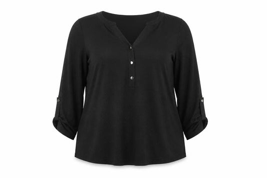 Arcadia Womens Black Polyester Basic Blouse Size 20 V-Neck