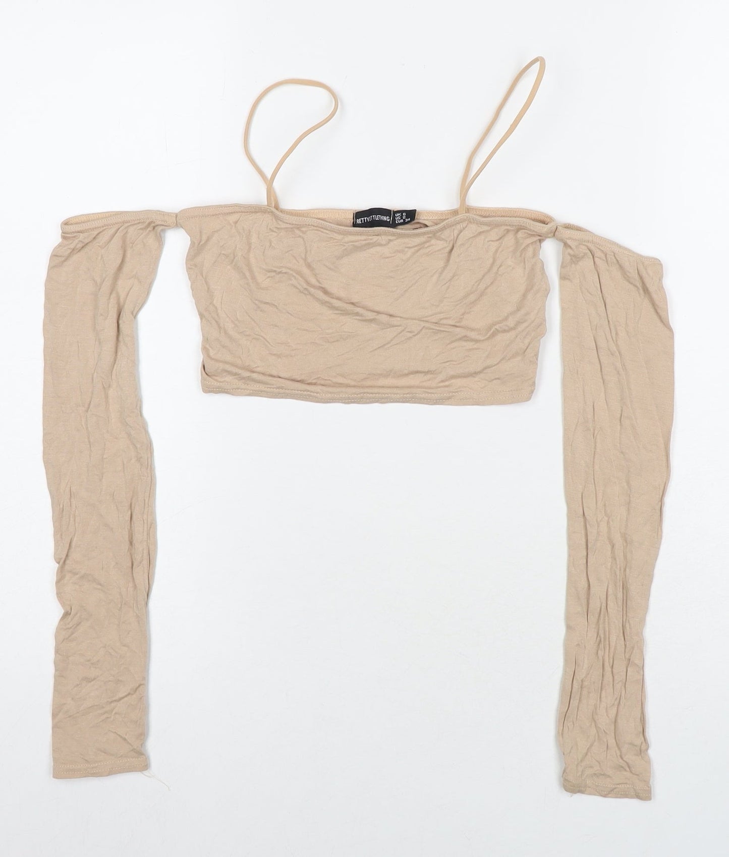 Womens UK Size 6 PRETTYLITTLETHING Beige Cropped T-Shirt