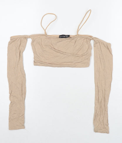 Womens UK Size 6 PRETTYLITTLETHING Beige Cropped T-Shirt