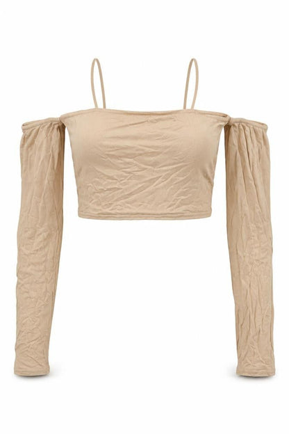 Womens UK Size 6 PRETTYLITTLETHING Beige Cropped T-Shirt
