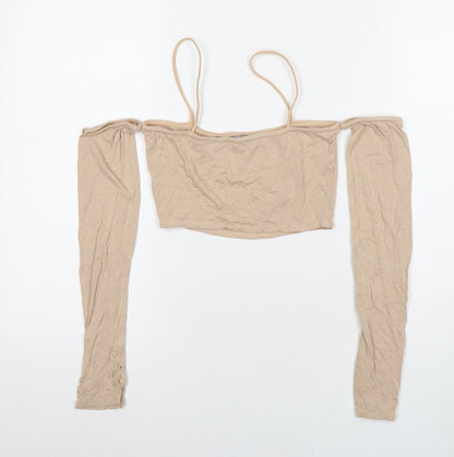 Womens UK Size 6 PRETTYLITTLETHING Beige Cropped T-Shirt