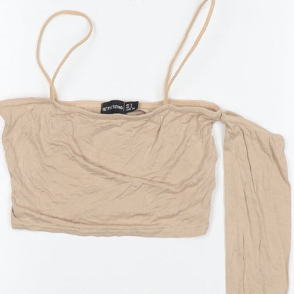 Womens UK Size 6 PRETTYLITTLETHING Beige Cropped T-Shirt