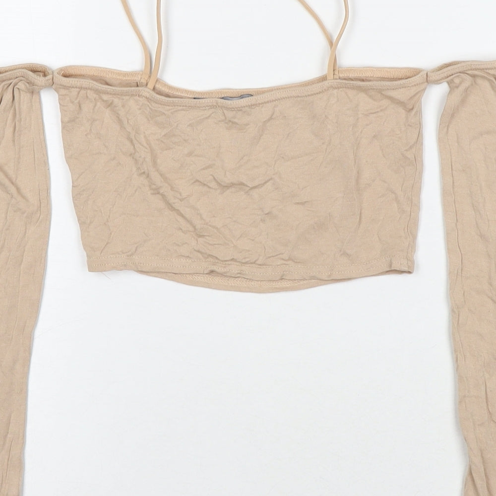 Womens UK Size 6 PRETTYLITTLETHING Beige Cropped T-Shirt