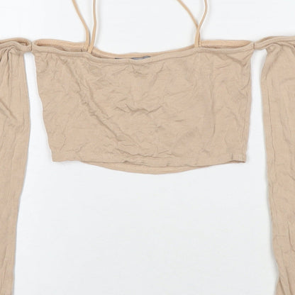 Womens UK Size 6 PRETTYLITTLETHING Beige Cropped T-Shirt