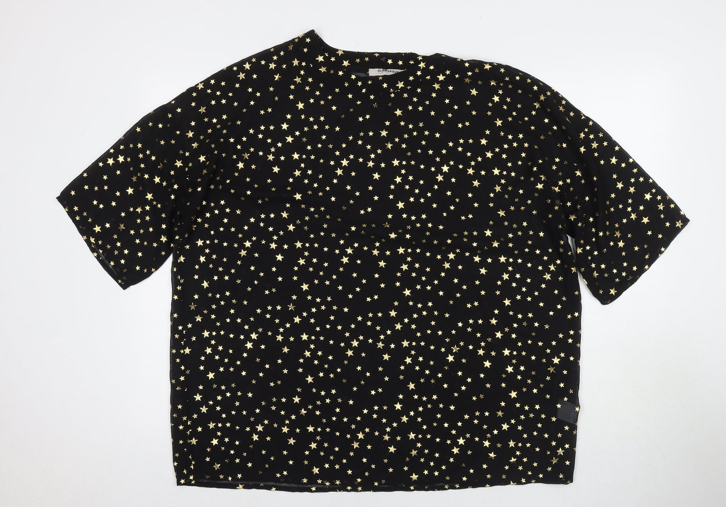 Glamorous Womens Black Geometric Polyester Basic T-Shirt Size 10 Round Neck - Stars