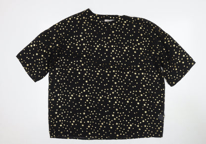 Glamorous Womens Black Geometric Polyester Basic T-Shirt Size 10 Round Neck - Stars
