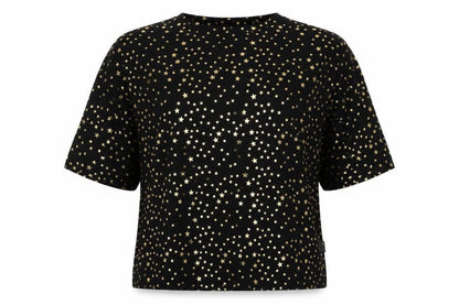 Glamorous Womens Black Geometric Polyester Basic T-Shirt Size 10 Round Neck - Stars