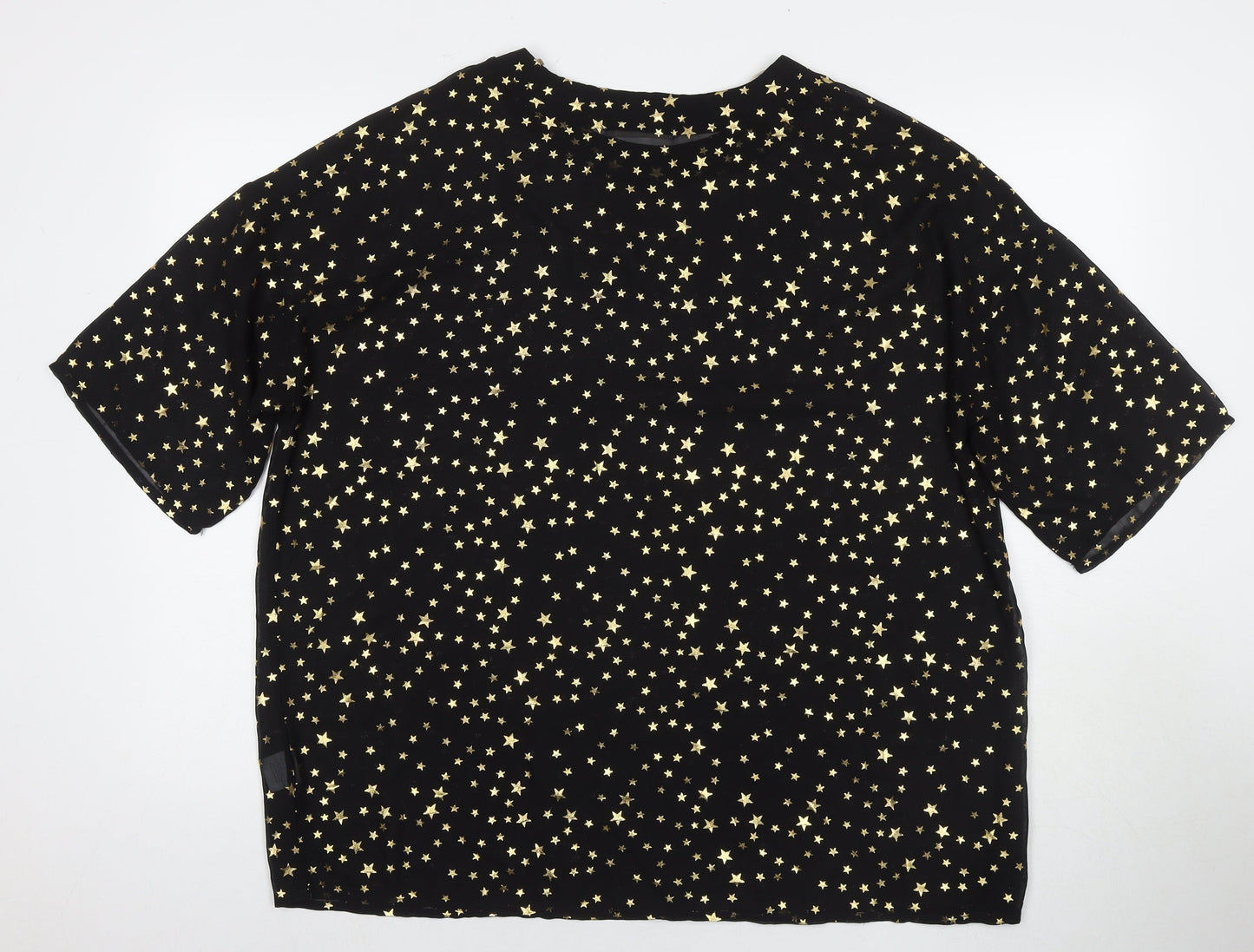 Glamorous Womens Black Geometric Polyester Basic T-Shirt Size 10 Round Neck - Stars