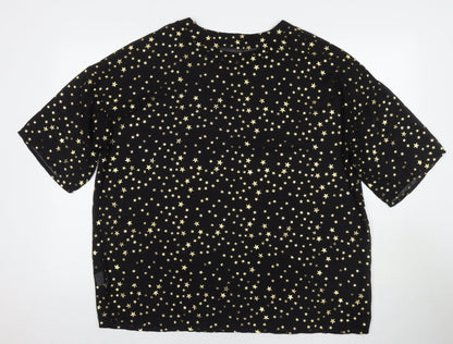 Glamorous Womens Black Geometric Polyester Basic T-Shirt Size 10 Round Neck - Stars