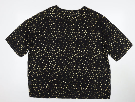 Glamorous Womens Black Geometric Polyester Basic T-Shirt Size 10 Round Neck - Stars