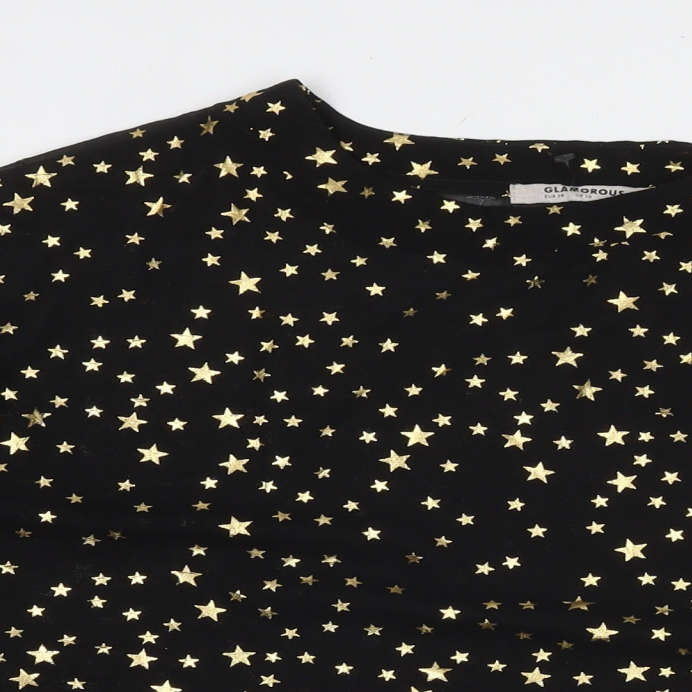 Glamorous Womens Black Geometric Polyester Basic T-Shirt Size 10 Round Neck - Stars