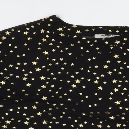 Glamorous Womens Black Geometric Polyester Basic T-Shirt Size 10 Round Neck - Stars