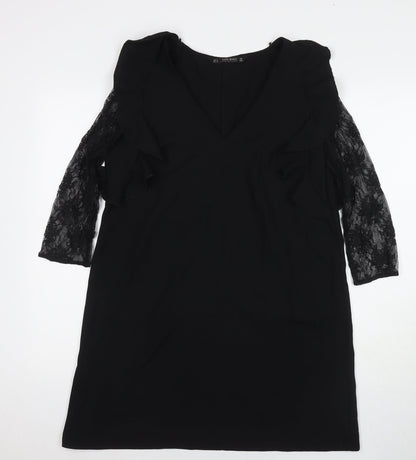 Zara Womens Black Polyester A-Line Size S Round Neck Pullover