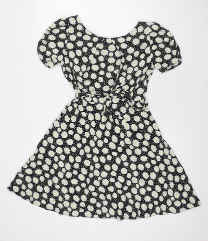 Dorothy Perkins Womens Black Floral Viscose Fit & Flare Size 10 Round Neck Pullover