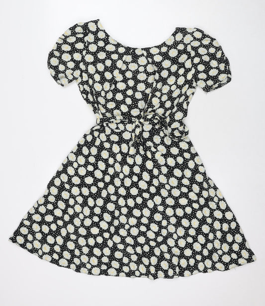 Dorothy Perkins Womens Black Floral Viscose Fit & Flare Size 10 Round Neck Pullover