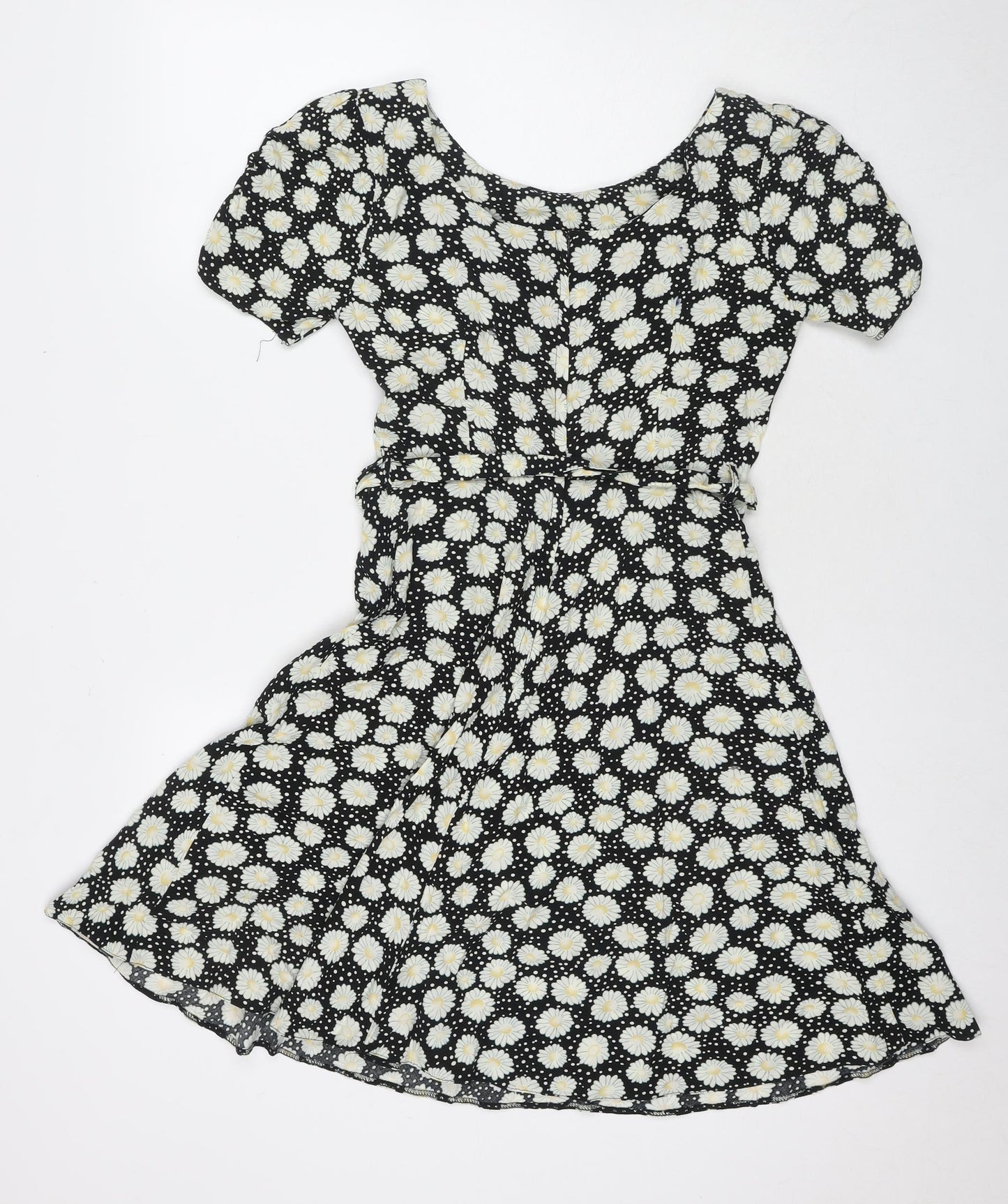 Dorothy Perkins Womens Black Floral Viscose Fit & Flare Size 10 Round Neck Pullover