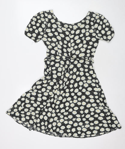 Dorothy Perkins Womens Black Floral Viscose Fit & Flare Size 10 Round Neck Pullover