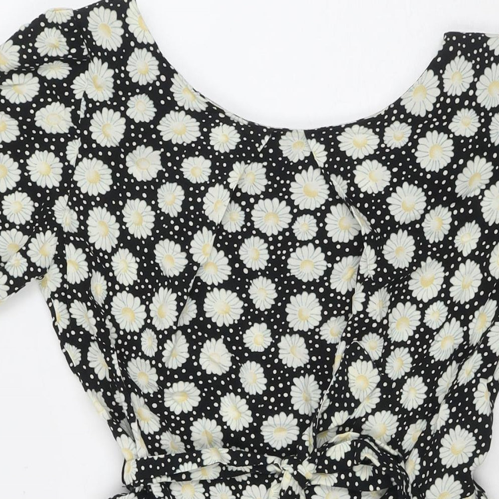 Dorothy Perkins Womens Black Floral Viscose Fit & Flare Size 10 Round Neck Pullover