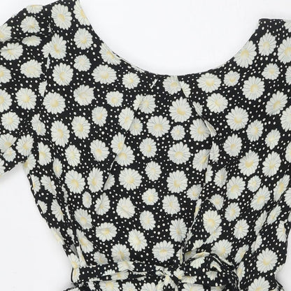 Dorothy Perkins Womens Black Floral Viscose Fit & Flare Size 10 Round Neck Pullover