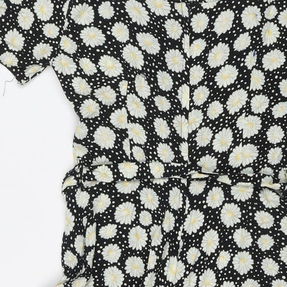 Dorothy Perkins Womens Black Floral Viscose Fit & Flare Size 10 Round Neck Pullover