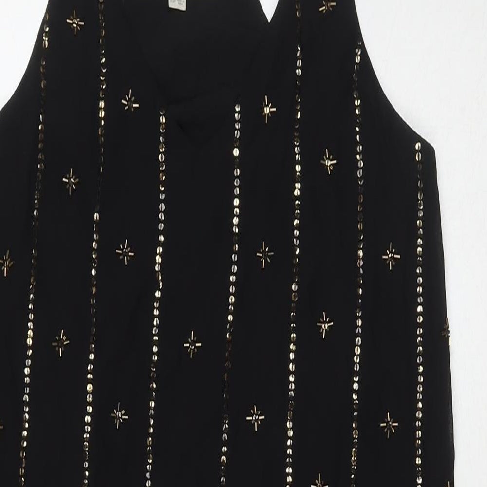 LOFT Womens Black Polyester A-Line Size XS Round Neck Pullover - Sequin Detail