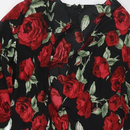 AX Paris Womens Black Floral Polyester Fit & Flare Size 10 V-Neck Pullover