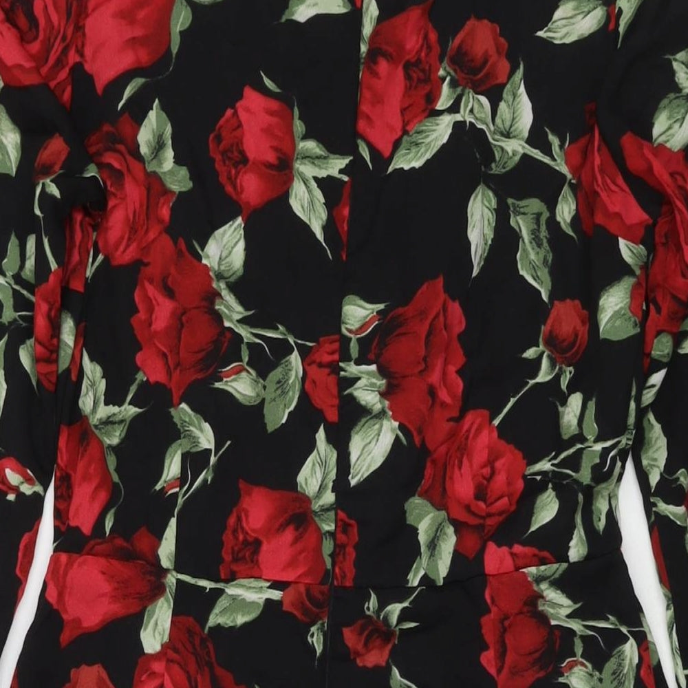 AX Paris Womens Black Floral Polyester Fit & Flare Size 10 V-Neck Pullover