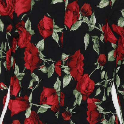 AX Paris Womens Black Floral Polyester Fit & Flare Size 10 V-Neck Pullover