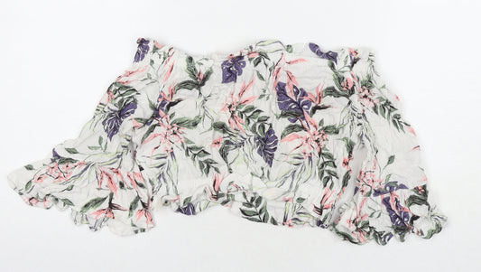 Divided by H&M Womens Multicoloured Floral Viscose Cropped T-Shirt Size 10 Off the Shoulder