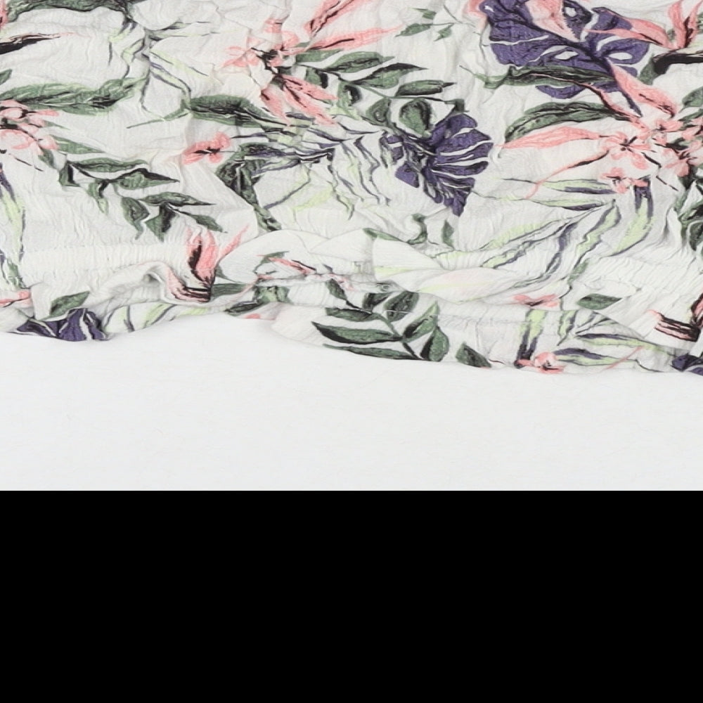 Divided by H&M Womens Multicoloured Floral Viscose Cropped T-Shirt Size 10 Off the Shoulder