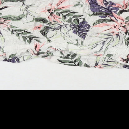 Divided by H&M Womens Multicoloured Floral Viscose Cropped T-Shirt Size 10 Off the Shoulder