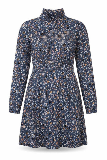 Marks & Spencer Womens Blue Floral Polyester A-Line Size 12 Collared Pullover