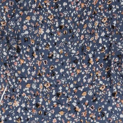 Marks and Spencer Womens Blue Floral Polyester A-Line Size 12 Collared Pullover