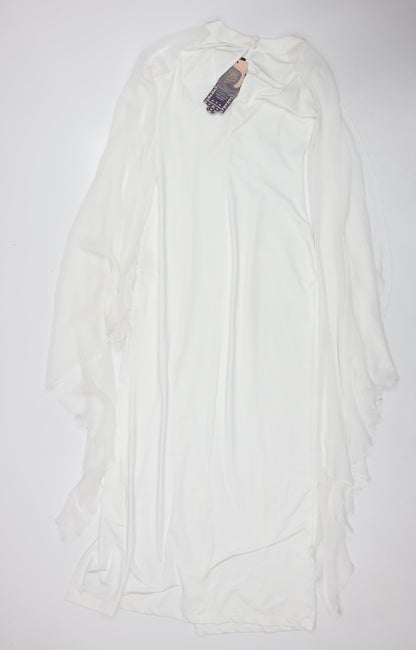 KON KON Womens White Polyester A-Line Size M Round Neck Button