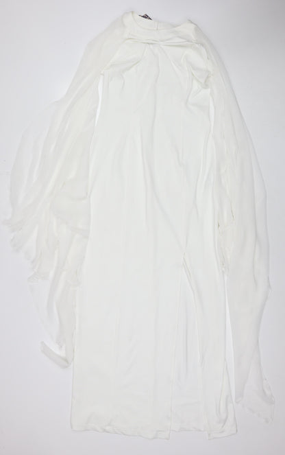 KON KON Womens White Polyester A-Line Size M Round Neck Button