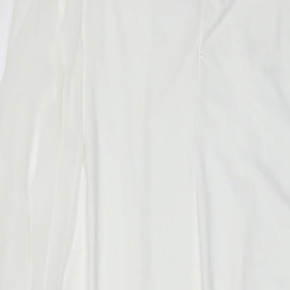 KON KON Womens White Polyester A-Line Size M Round Neck Button