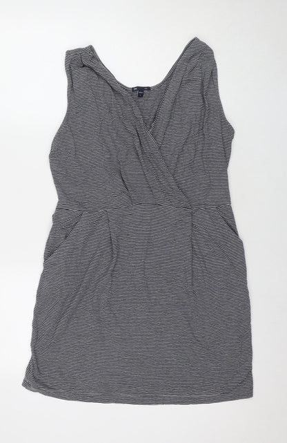 Gap Womens Black Striped Cotton A-Line Size L V-Neck Pullover