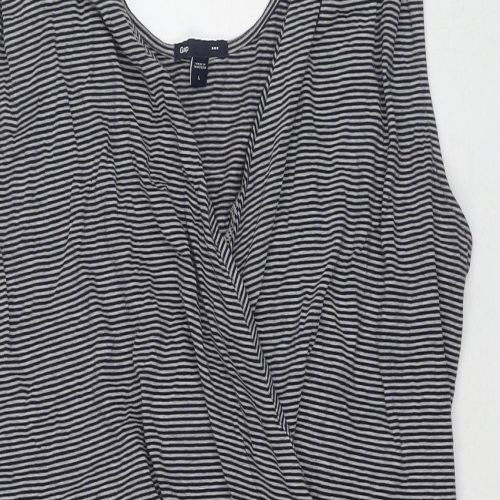 Gap Womens Black Striped Cotton A-Line Size L V-Neck Pullover