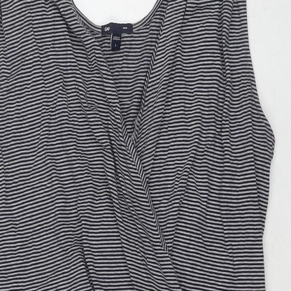 Gap Womens Black Striped Cotton A-Line Size L V-Neck Pullover