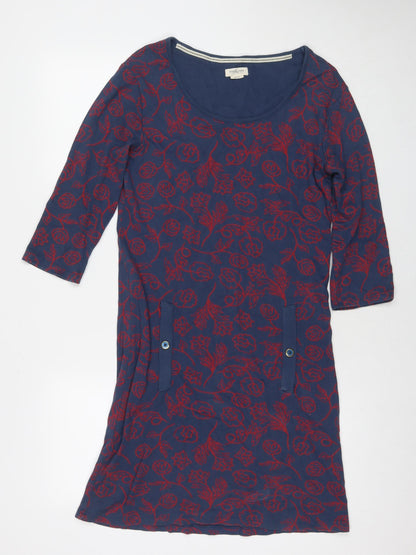 Wolf&York Womens Blue Floral Cotton A-Line Size M Round Neck Pullover