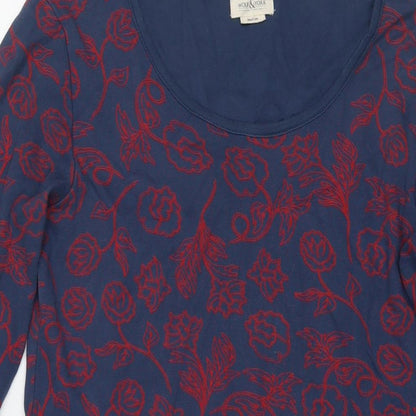 Wolf&York Womens Blue Floral Cotton A-Line Size M Round Neck Pullover