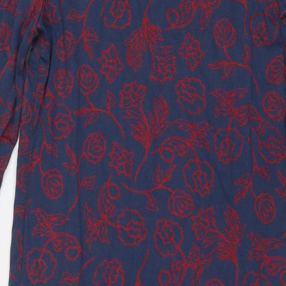 Wolf&York Womens Blue Floral Cotton A-Line Size M Round Neck Pullover